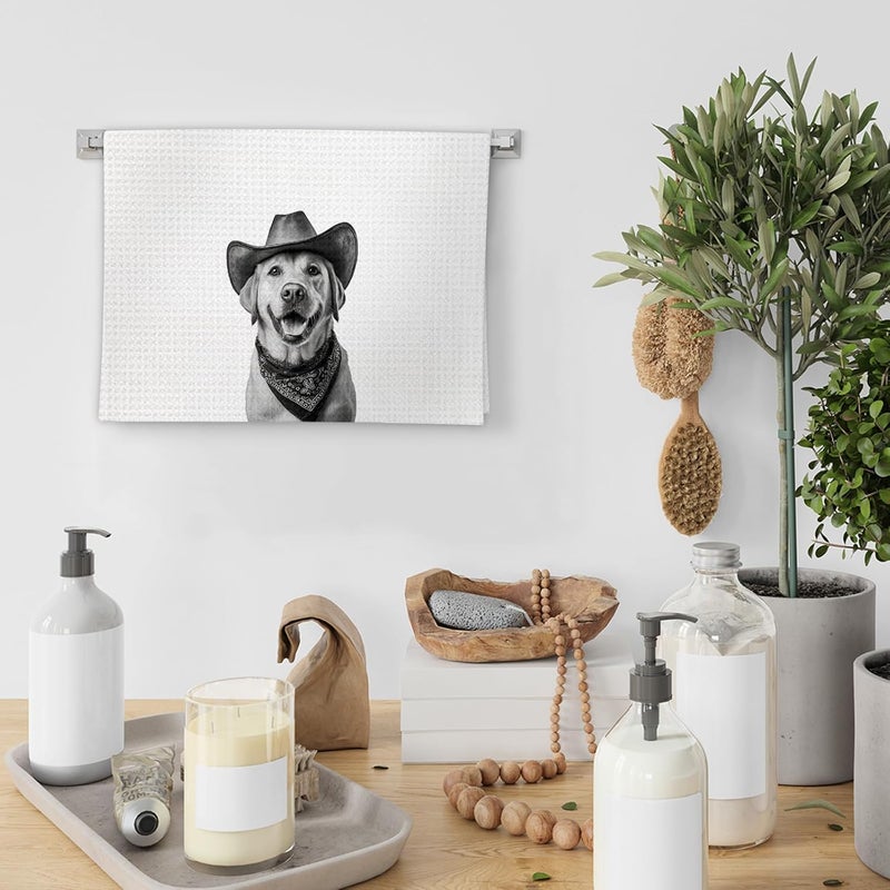 FIicy Labrador Retriever Gifts Western Dog Kitchen Towels, Gifts for Labrador Retriever Lovers Cowboy Decorative Hand Dish Tea Towel for Kitchen, Funny Dog Cowboy Cowgirl Home Bathroom Decor(16x24In) - Image 4